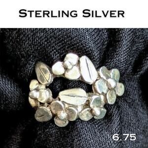 Vintage Sterling Silver Nugget Floral Ring Size 7 – 1" Wide Flower Wreath – 6g